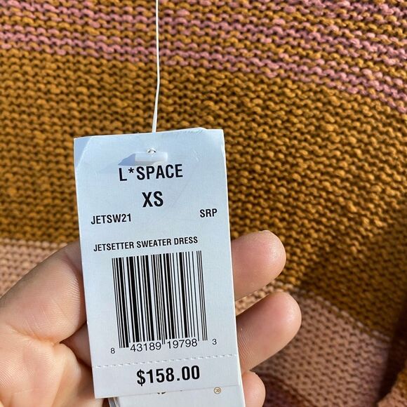 L*Space Jetsetter Serape Stripe Chunky Knit Turtleneck Sweater Dress Sz S - Picture 3 of 7